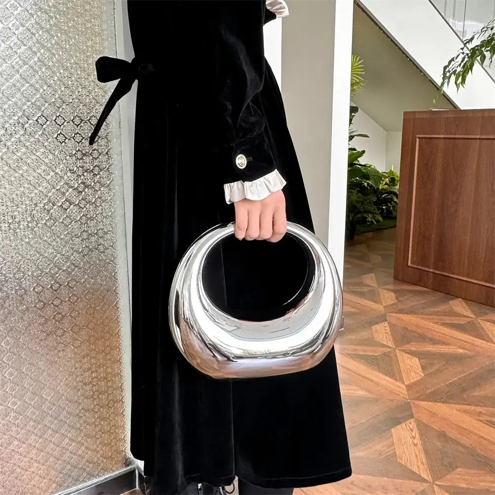 Bolsa Clutch MOODS Golden Evening Handbag For Women PVC Wrist Bag Dinner Party Wedding Round Handle Clutch Purse 2024 Luxury Designer Handbag - Yanatari