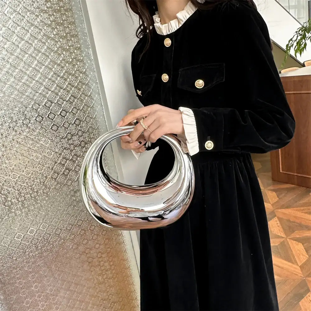 Bolsa Clutch MOODS Golden Evening Handbag For Women PVC Wrist Bag Dinner Party Wedding Round Handle Clutch Purse 2024 Luxury Designer Handbag - Yanatari