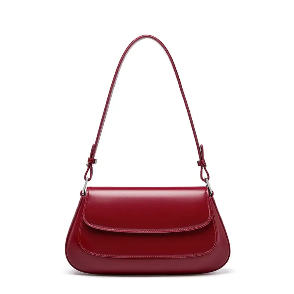 Bolsa de Ombro em Couro modelo Levena - Vermelho Borgonha - Yanatari