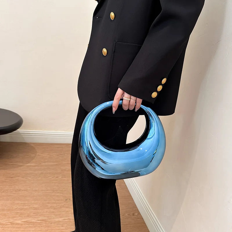 Bolsa Clutch MOODS Golden Evening Handbag For Women PVC Wrist Bag Dinner Party Wedding Round Handle Clutch Purse 2024 Luxury Designer Handbag - Yanatari