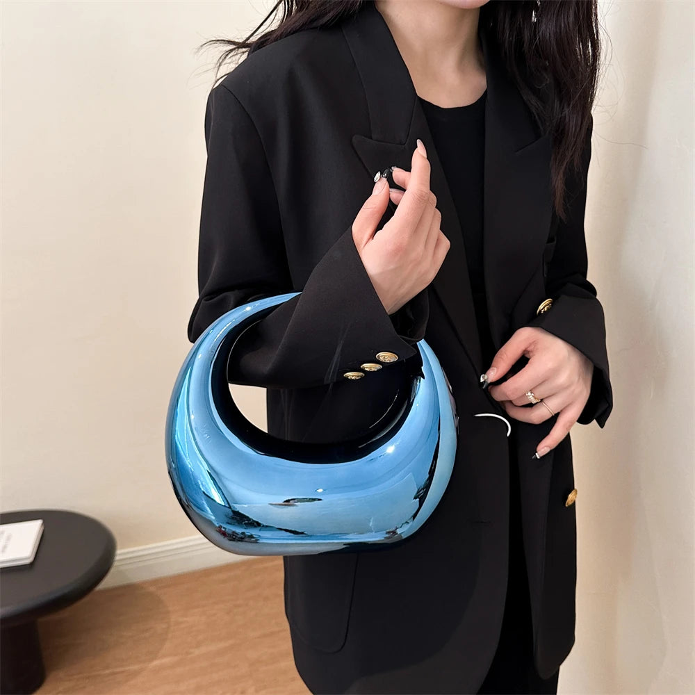 Bolsa Clutch MOODS Golden Evening Handbag For Women PVC Wrist Bag Dinner Party Wedding Round Handle Clutch Purse 2024 Luxury Designer Handbag - Yanatari